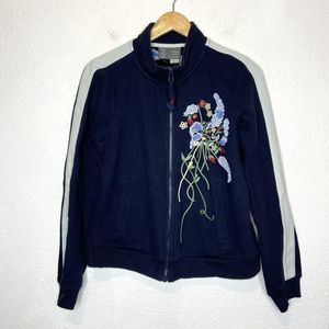 Anthropologie Navy Floral Bomber Jacket